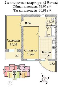 Планировки: 2-Комнатные, Жилой дом по ул. Ощепкова
