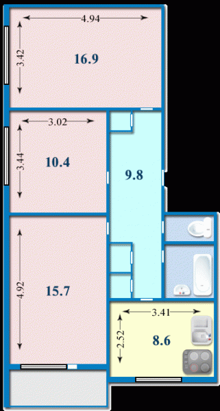 Планировки: 3-Комнатные, 16-ти односторонняя раздельная
